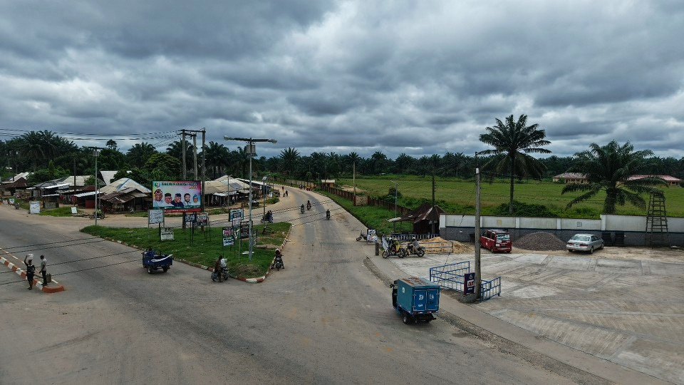 A junction on the road, seen from above