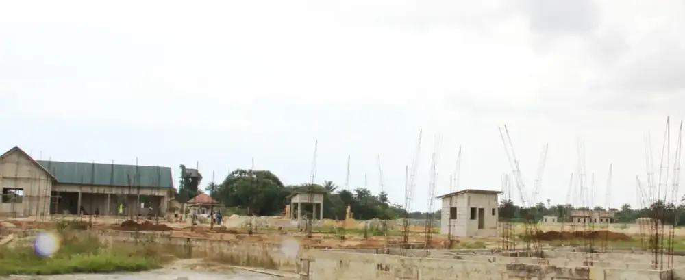 Foundations and steel reinforcement at the Youth-Friendly ICT Hub site, Okoroete.