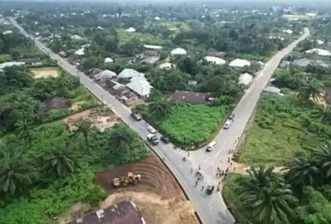 Aerial view of a junction on the road