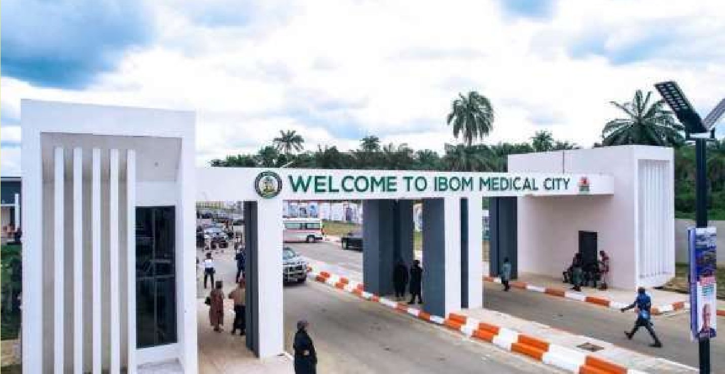 Welcome gateway at the entrance to Ibom Medical City