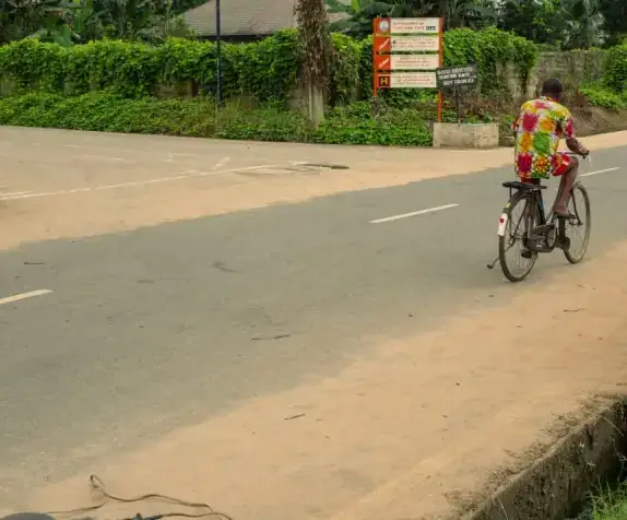 A cyclist on a commissioned road in Ika