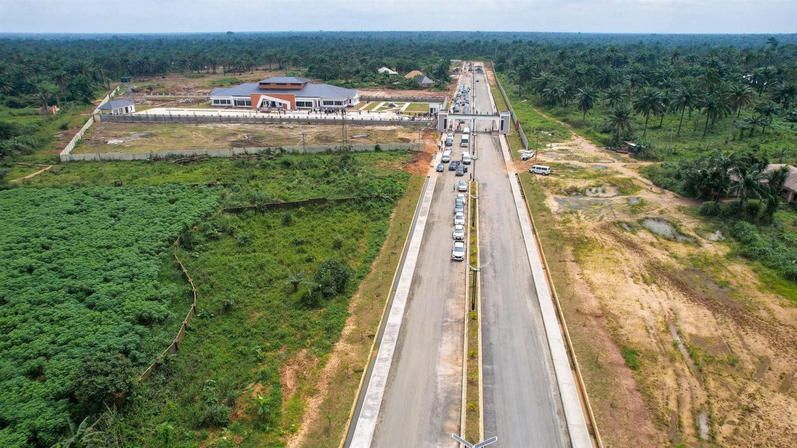 The centre beside the Uyo to Ikot Ekpene road, seen from the air