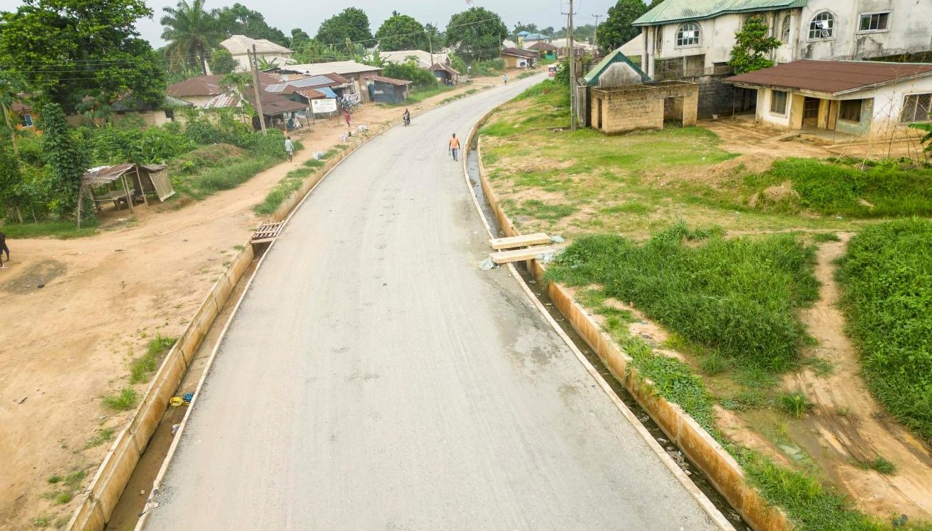 The same road, looking along the new drain and carriageway