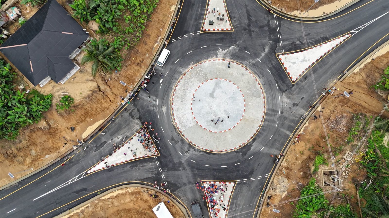 Aerial view of the roundabout on the road