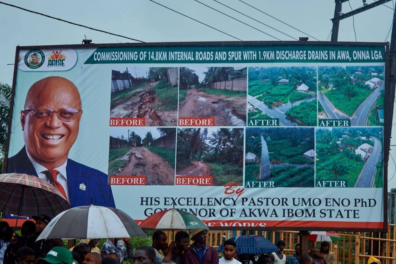Commissioning board showing the roads before and after