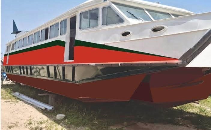Passenger ferry hull painted in the state colours