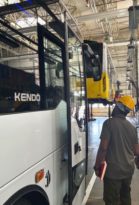A bus on the factory assembly line
