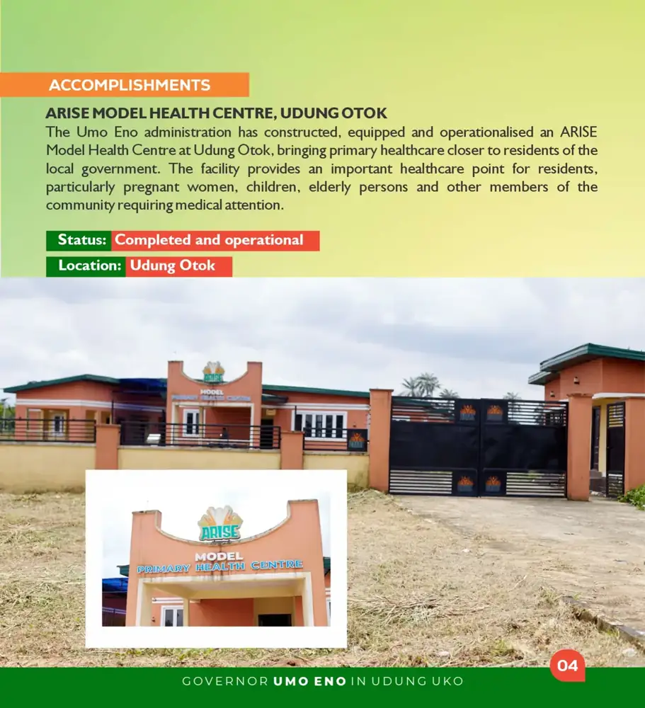 ARISE Model Health Centre, Udung Otok, with the entrance signboard