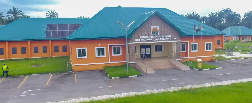 Model Primary School, Ikot Oku Usung, front of the building