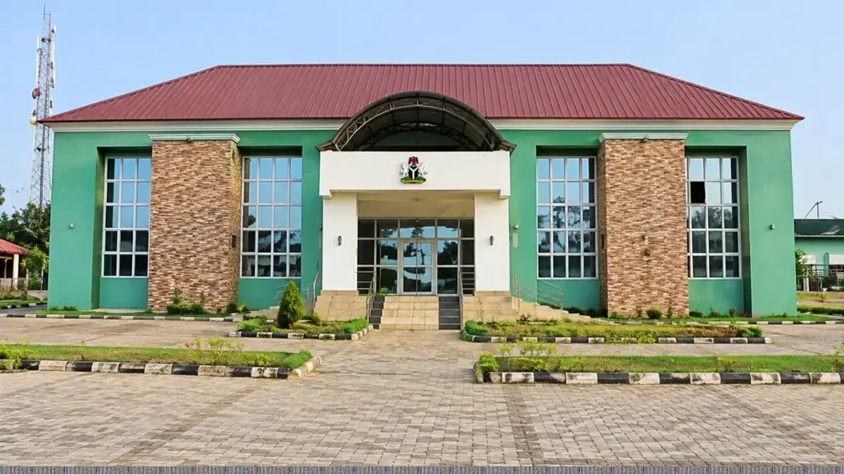 A public building with the national coat of arms