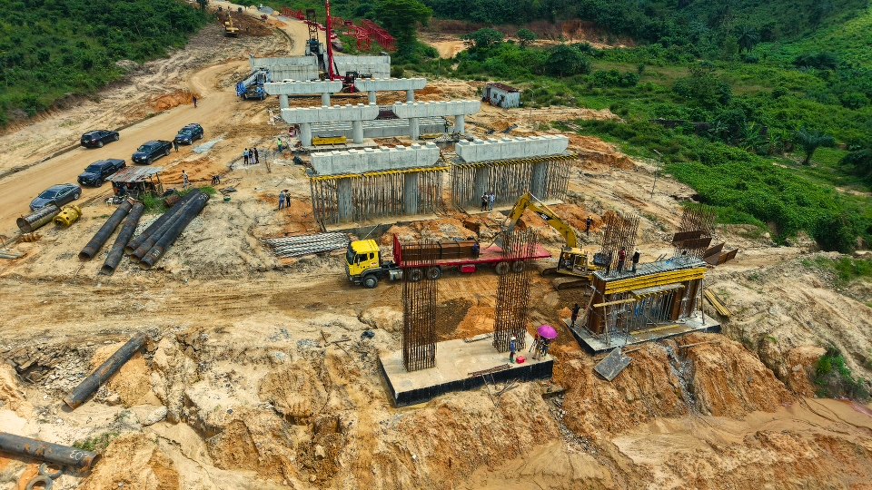 Bridge works on the road, seen from above