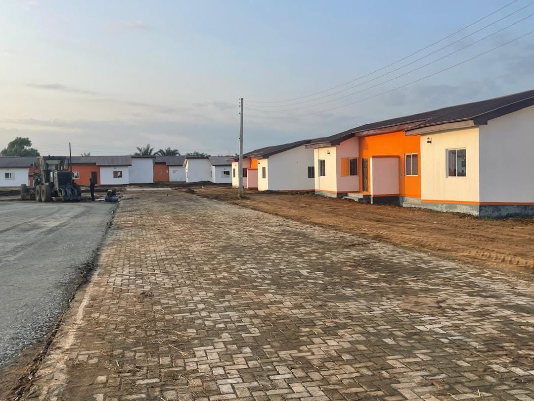Paved street with semi-detached bungalows