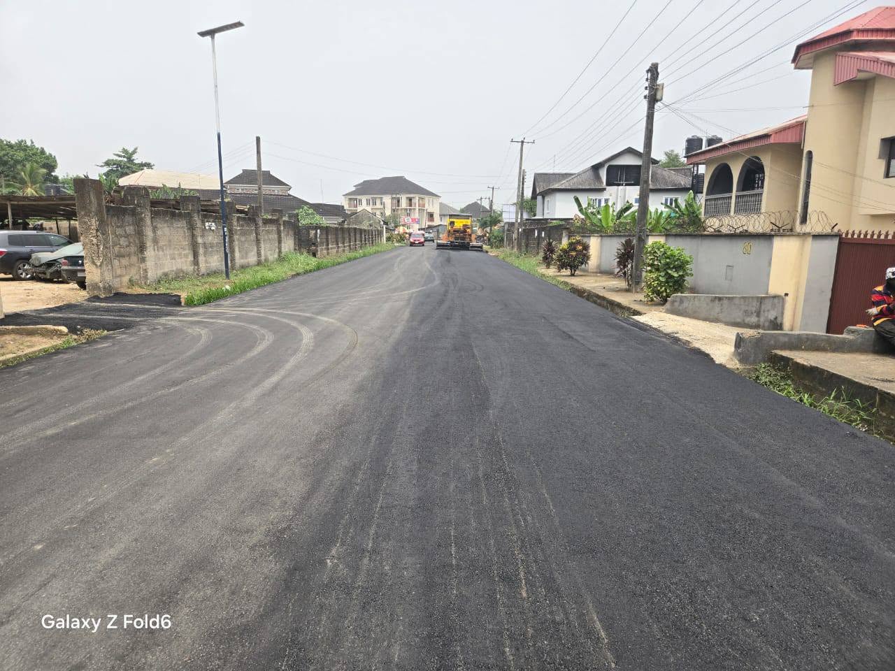 Freshly overlaid street with new asphalt