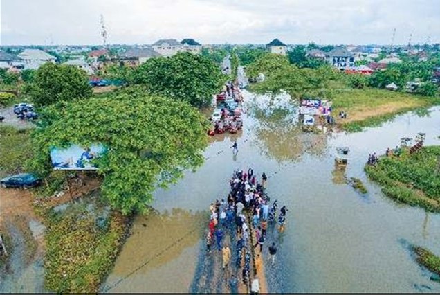 The flooded road before work began