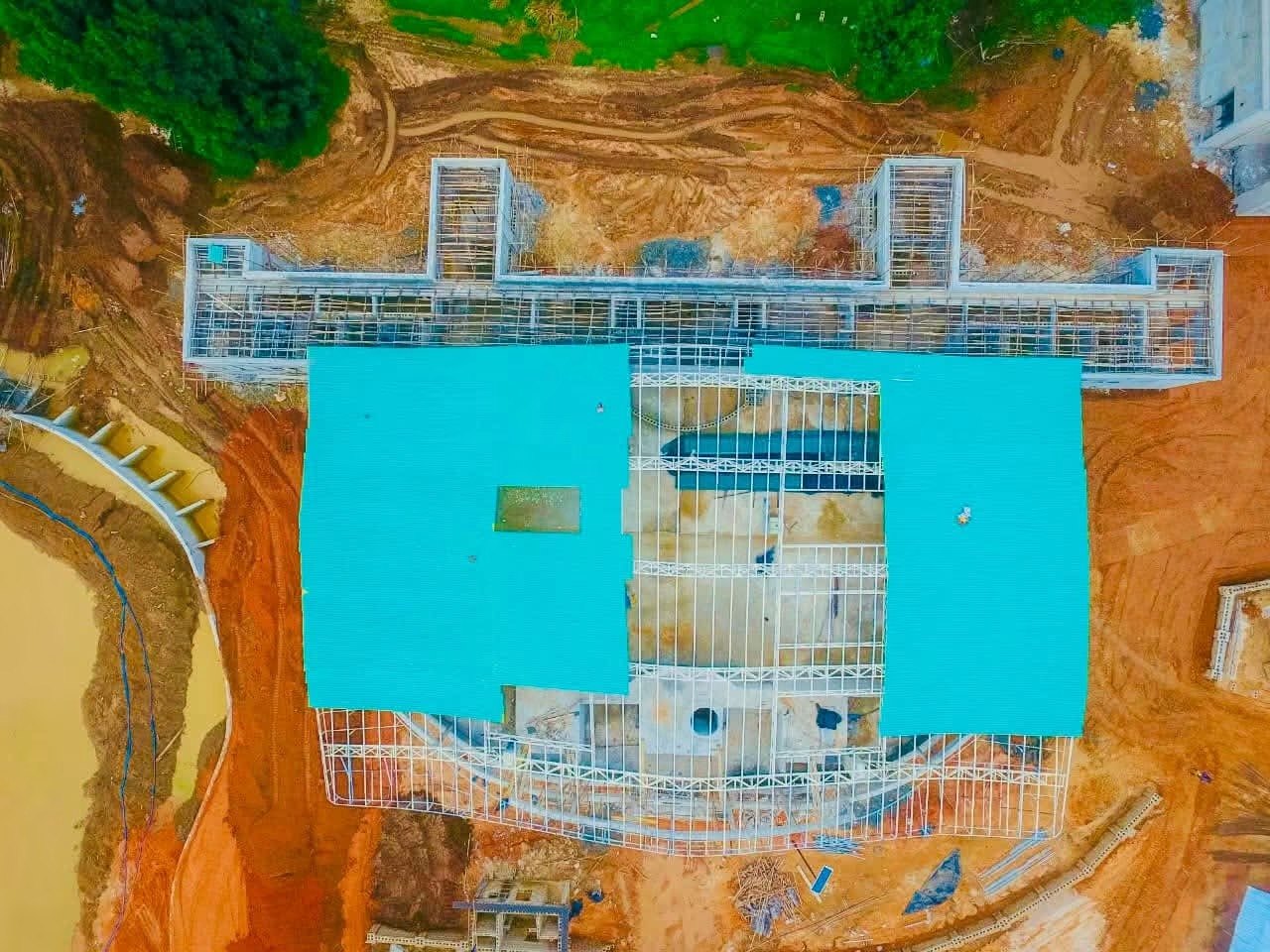 Main building and side wings seen from above